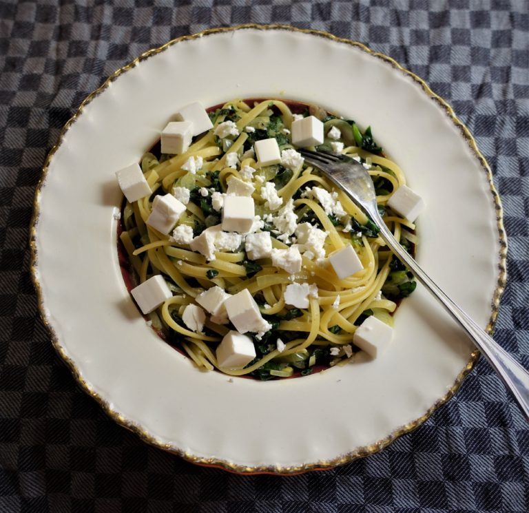 pasta med spenat och fetaost