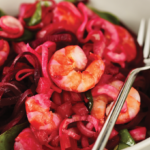 Beetroot and Celeriac Linguine with Prawn hero
