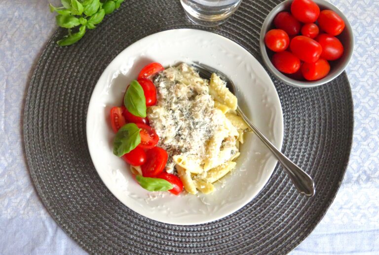 pasta med kyckling och spenat