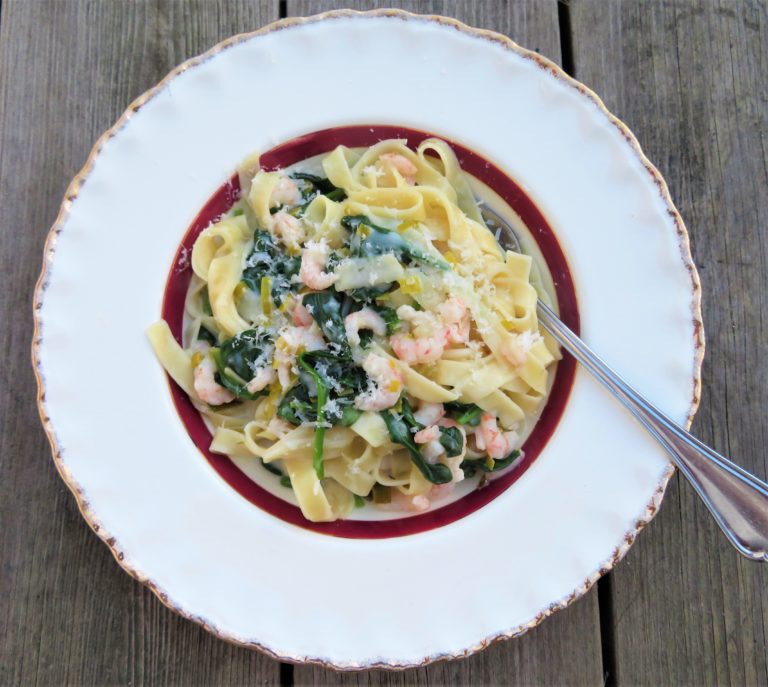 räkor med spenat och pasta
