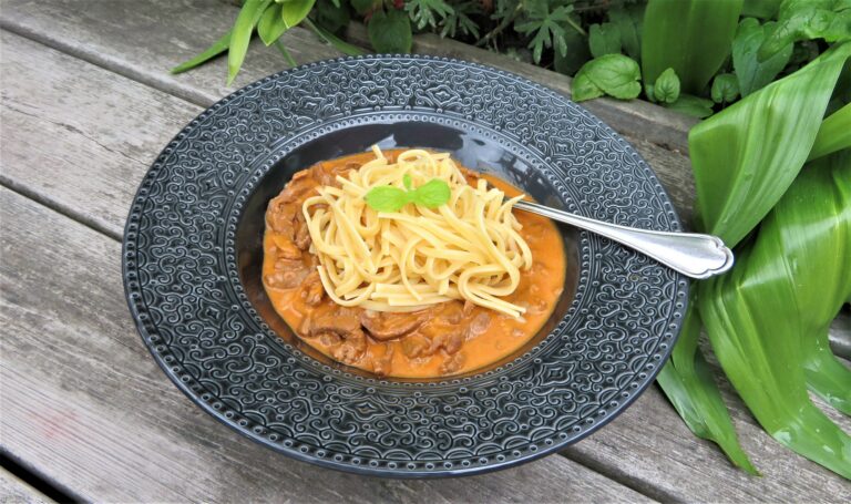 Pasta med smakrik lövbiffssås