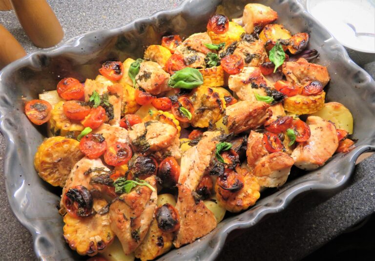 Långpannekyckling med vitlök- och basilikakräm