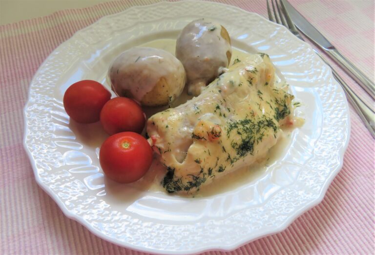 Ugnsbakad fisk med kräftosttäcke